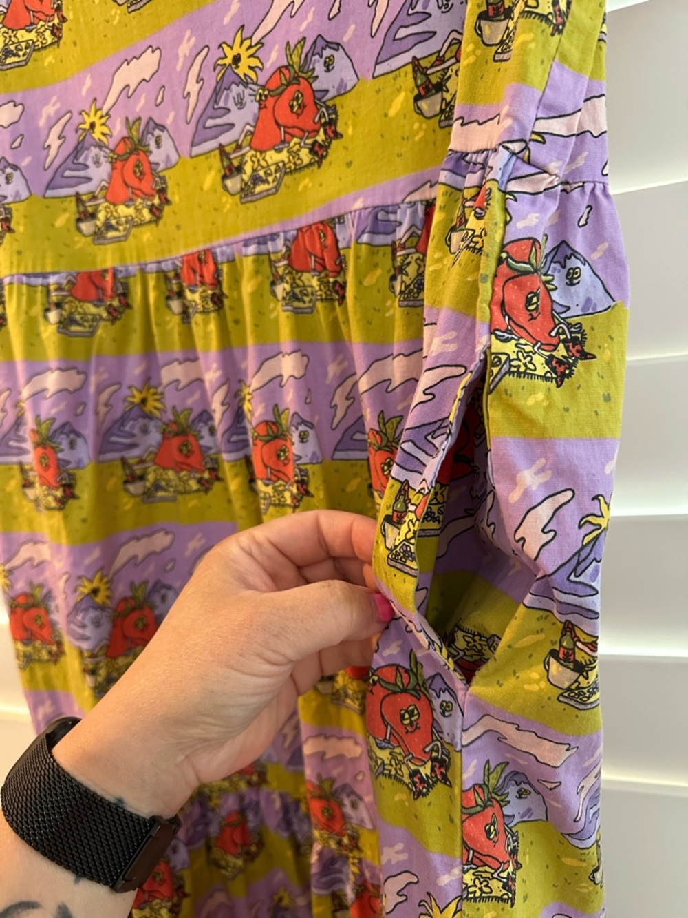 Nooworks Lavender and Olive Green Fruit-Print Midi Dress Jammin